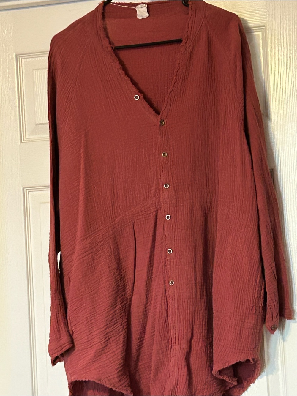 Long Sleeve Button Front Shirt - Rust Red